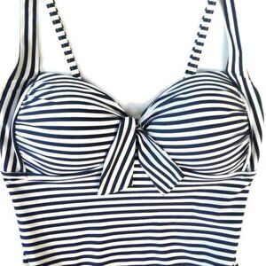 SeaFolly Swimsuit One Piece Navy White Stripes Adjustable Straps Tie Front US 4